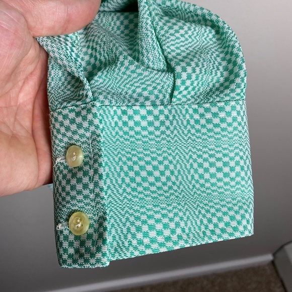 Vintage BVD Men's Peppermint Green Psychedelic Print Button Up LS Shirt Size 16 - Picture 6 of 13